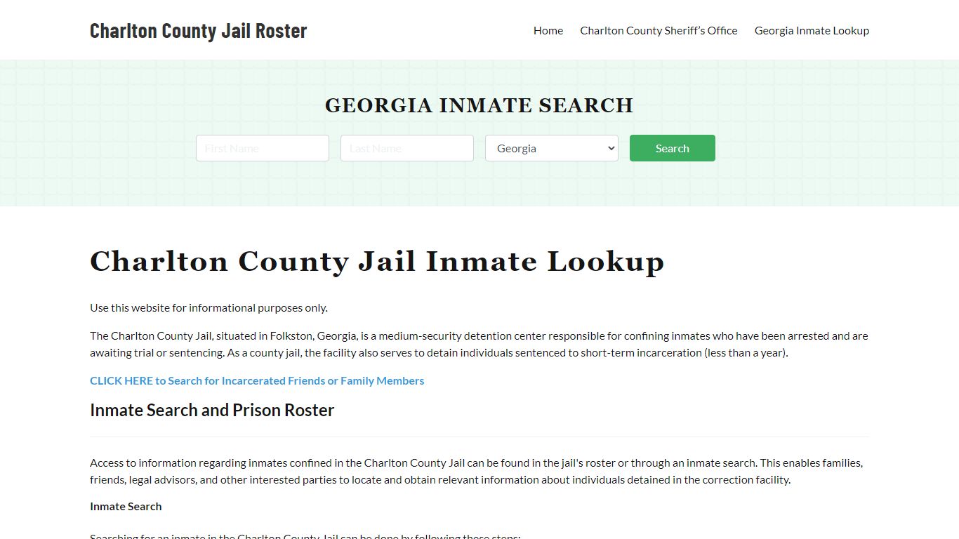 Charlton County Jail Roster Lookup, GA, Inmate Search