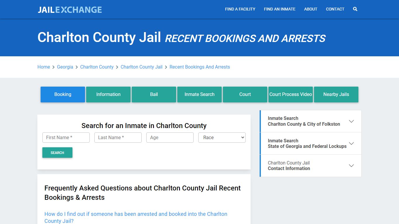 Charlton County Jail Recent Bookings And Arrests - Jail Exchange